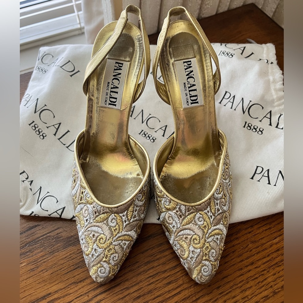 Gold and Silver Pancaldi Leather Slingback